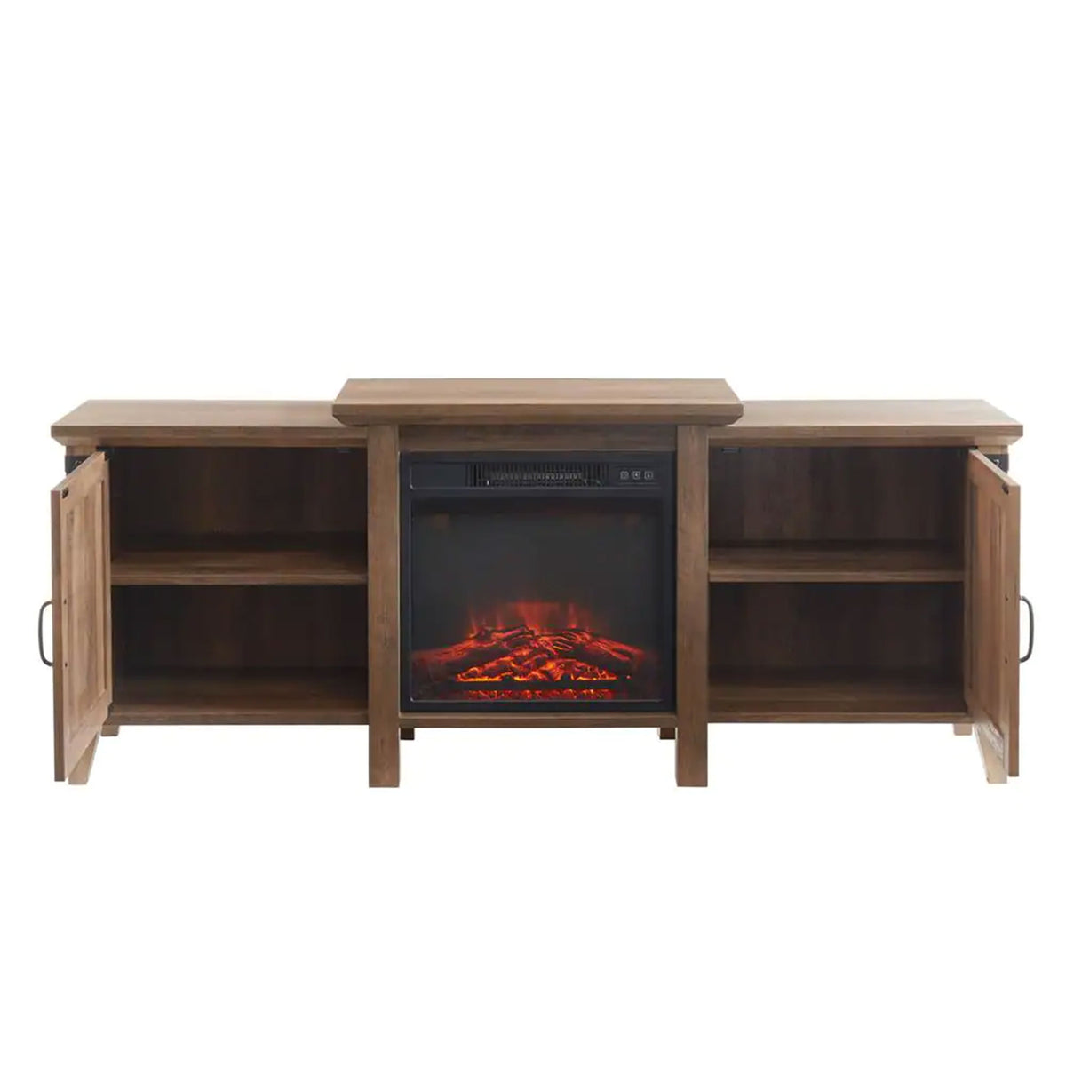 Edyo Living 63 Inch Freestanding Wooden Electric Fireplace TV Stand, Rustic Oak