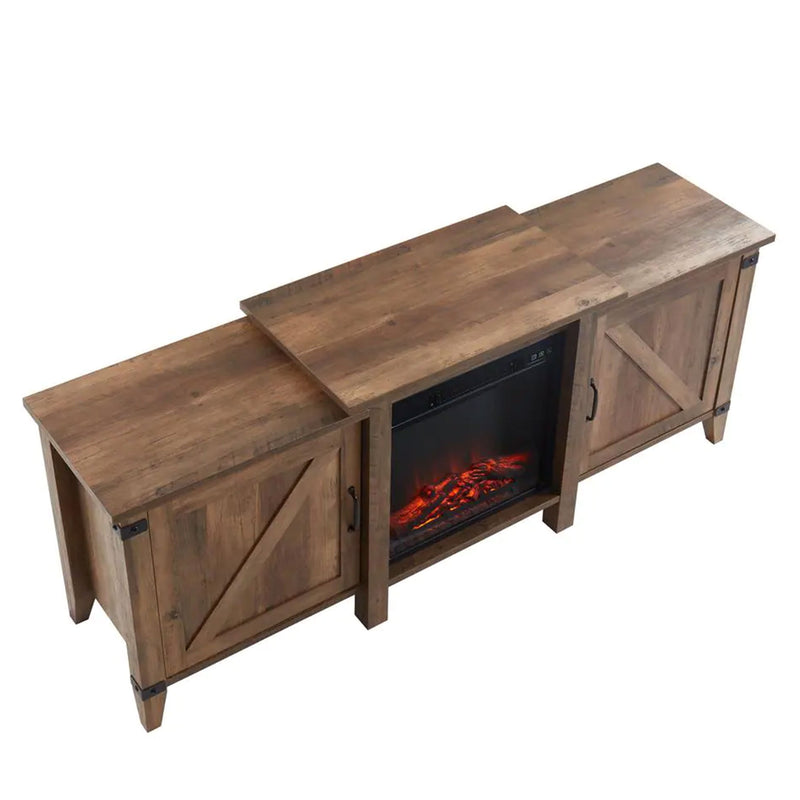 Edyo Living 63 Inch Freestanding Wooden Electric Fireplace TV Stand, Rustic Oak