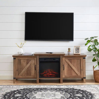 Edyo Living 63 Inch Freestanding Wooden Electric Fireplace TV Stand, Rustic Oak