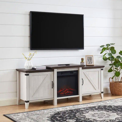 Edyo Living 63in Freestanding Wooden Electric Fireplace TV Stand Console, Grey