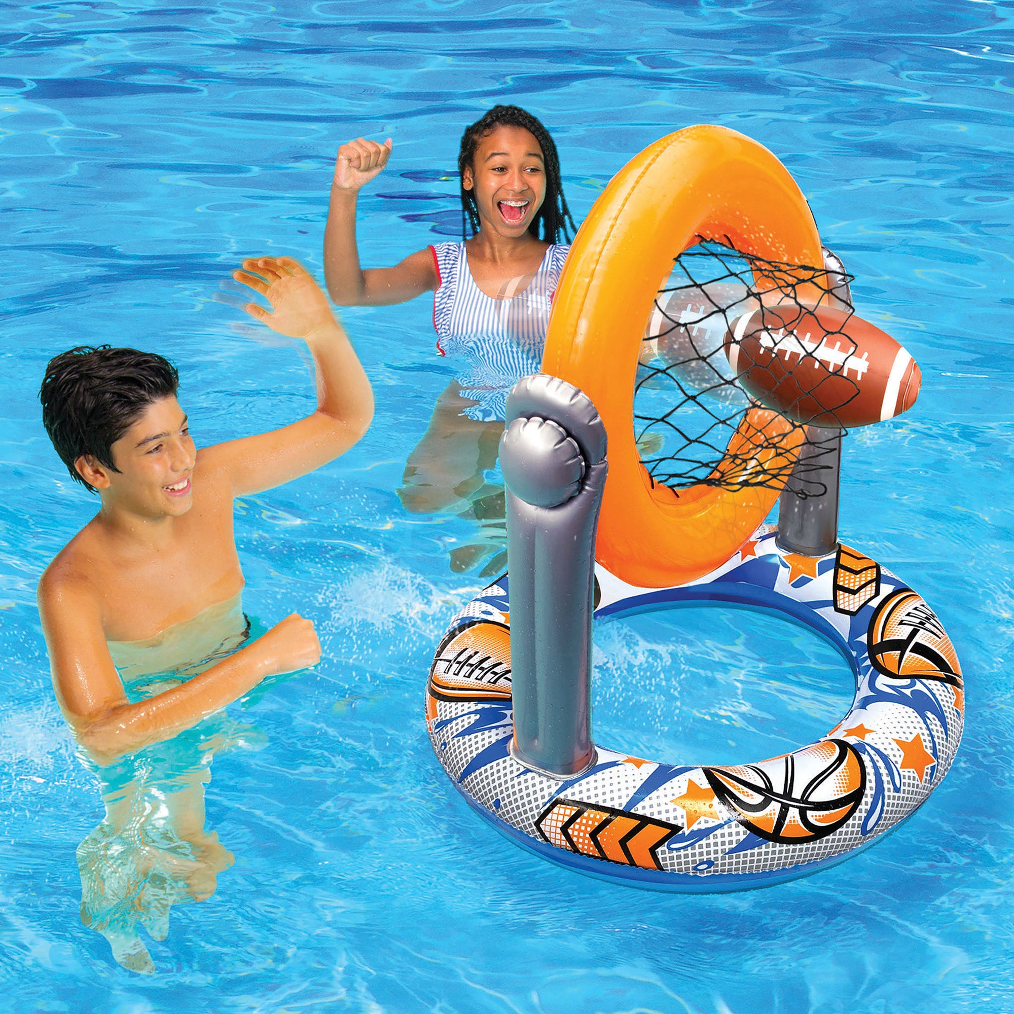 Banzai 2 'N 1 Swimming Pool Sport Combo Set, Basketball Hoop and Football Target