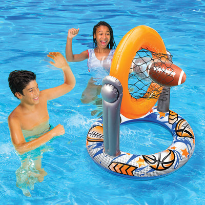 Banzai 2 'N 1 Swimming Pool Sport Combo Set, Basketball Hoop and Football Target