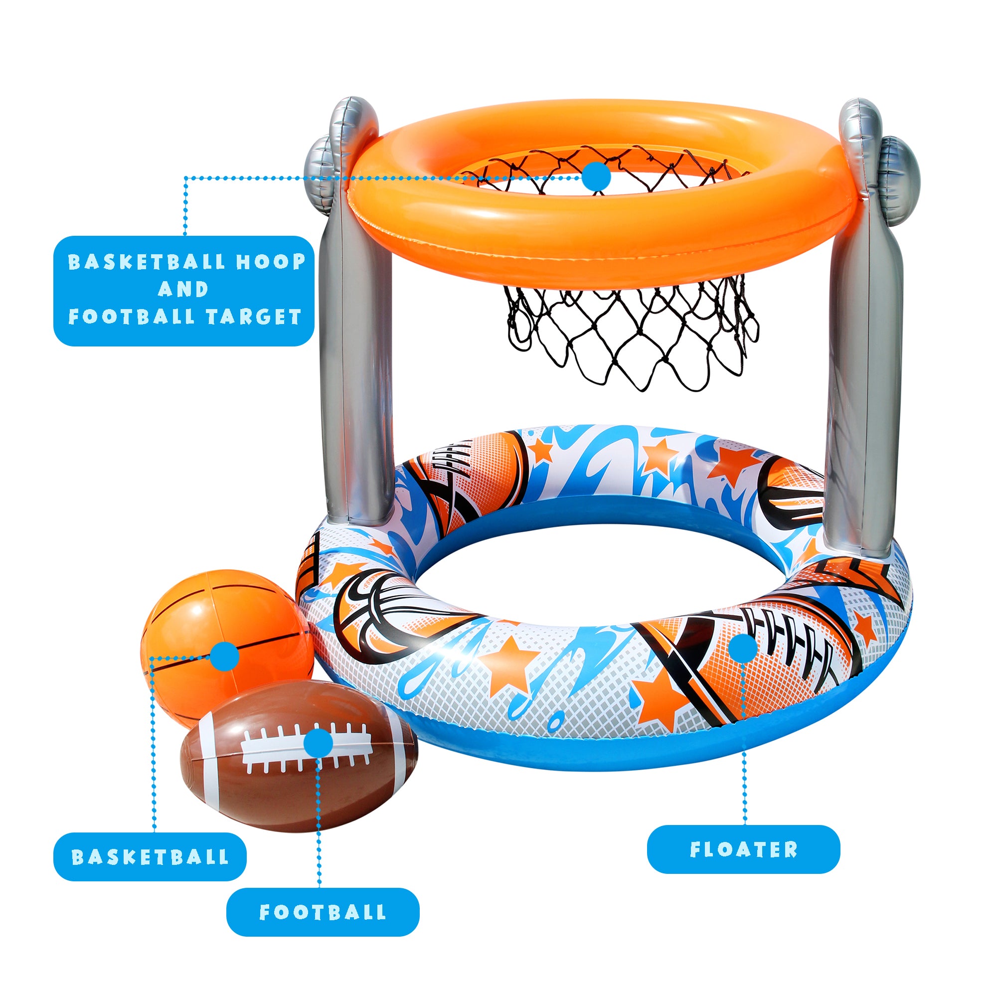 Banzai 2 'N 1 Swimming Pool Sport Combo Set, Basketball Hoop and Football Target