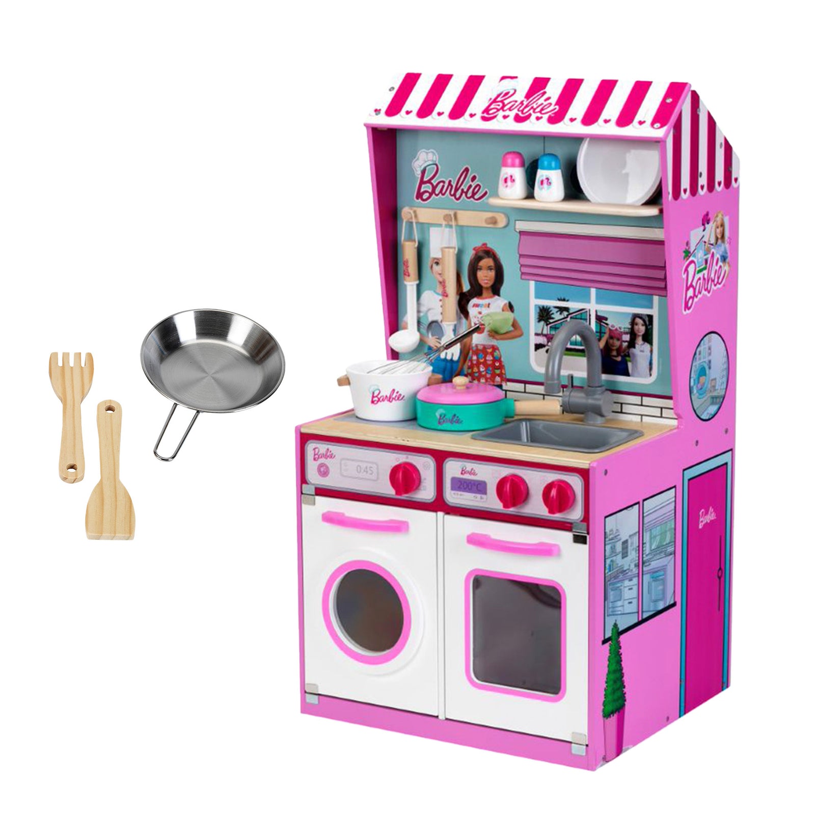 Theo Klein 2 In 1 Barbie Kitchen/Dollhouse and Epic Chef Wooden Kitchen Playset - VMInnovations