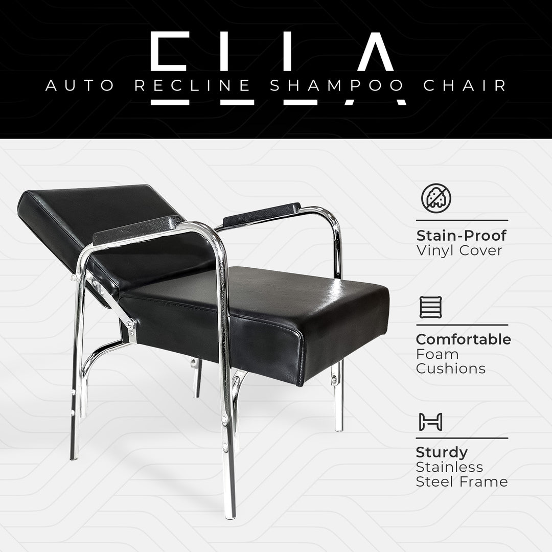 PureSana Chromium Ella Professional Auto Reclining Vinyl Shampoo Chair, Black