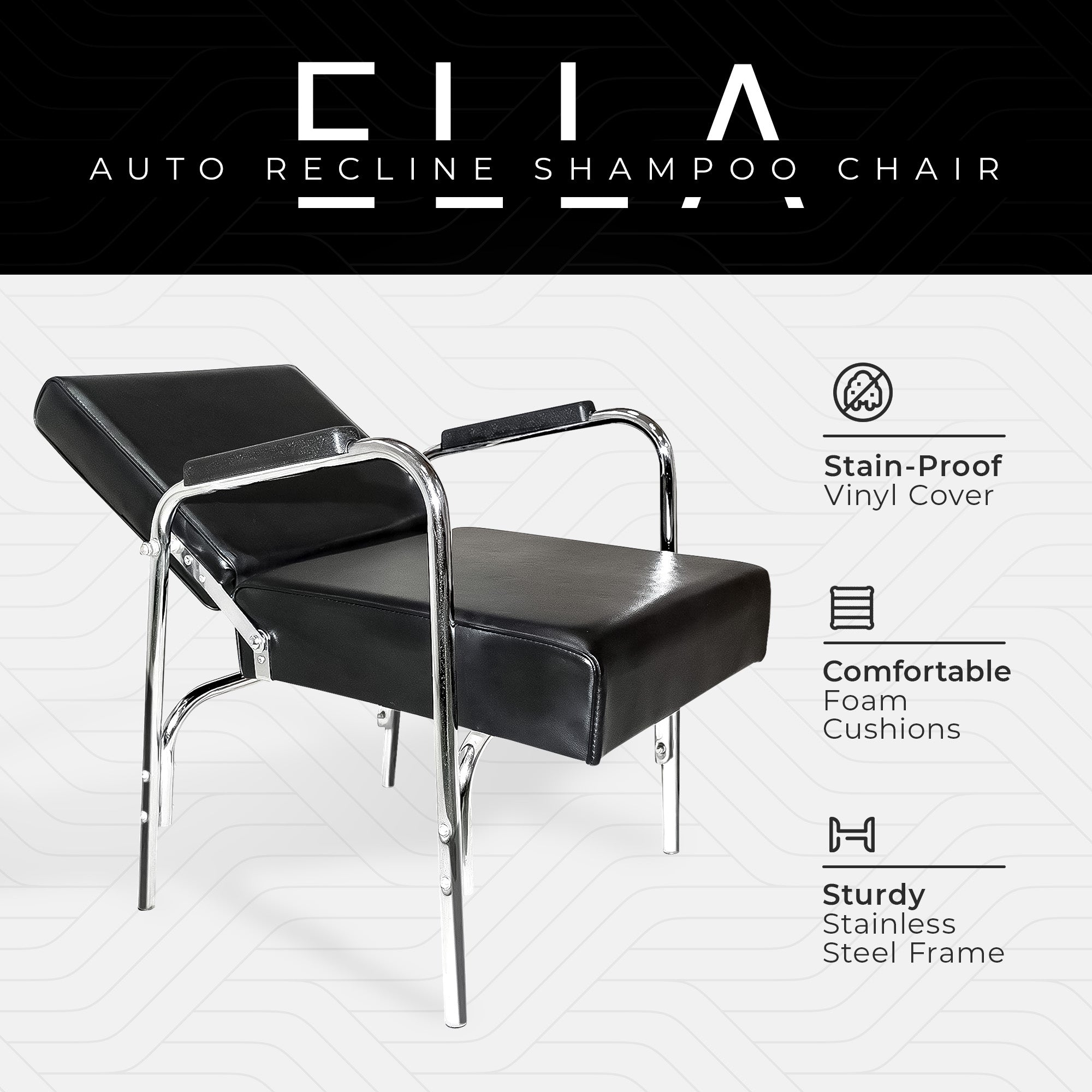Chromium Ella Professional Auto Reclining Vinyl Shampoo Chair, Black (Open Box) - VMInnovations