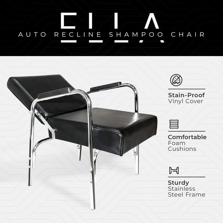 PureSana 2 Pack Chromium Ella Professional Auto Reclining Shampoo Chair, Black