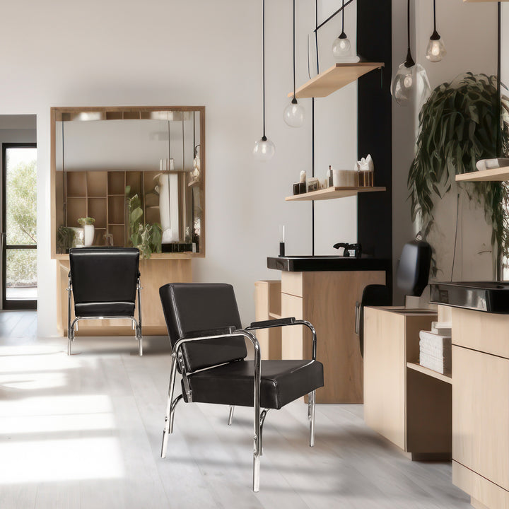 PureSana Chromium Professional Reclining Vinyl Shampoo Chair, Black (For Parts) - VMInnovations