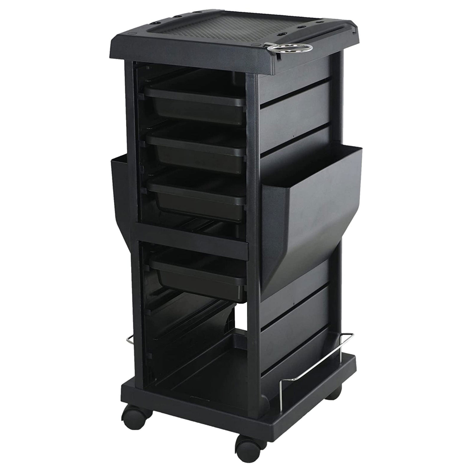 PureSana Chromium Professional 4 Drawer Rolling Salon Trolley Station, Black - VMInnovations