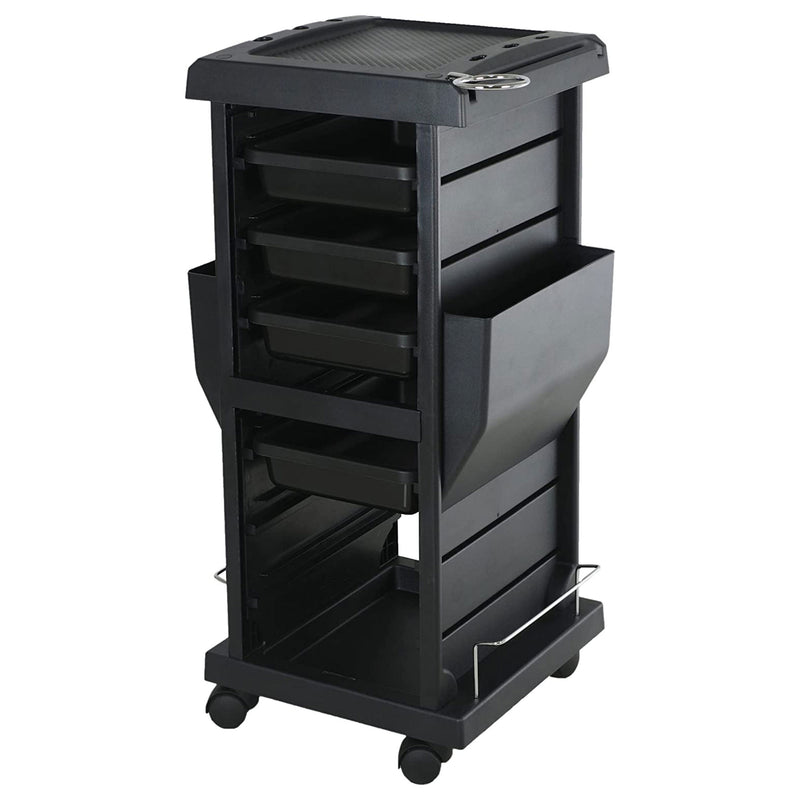 PureSana Chromium Professional 4 Drawer Rolling Salon Trolley Station, Black