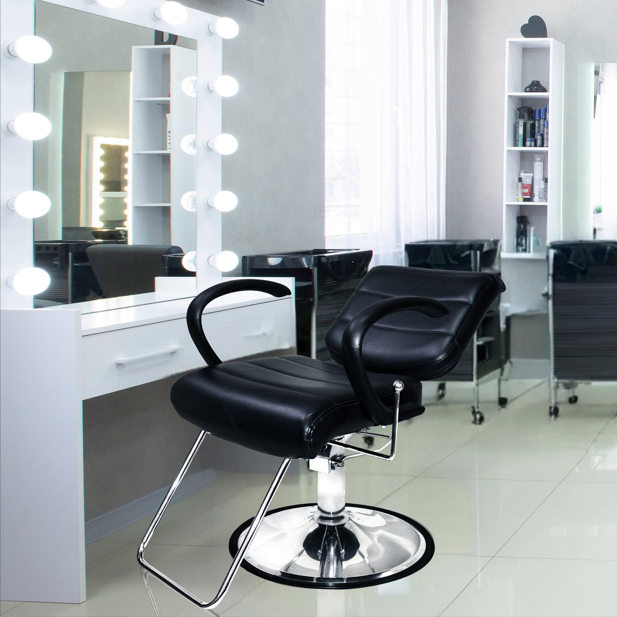 Chromium Kyler 360 Degree Professional All Purpose Salon Chair, Black (Open Box)