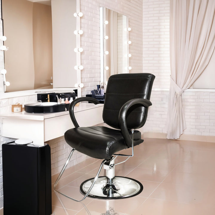 PureSana Chromium Kyler 360 Degree Professional All Purpose Salon Chair, Black - VMInnovations