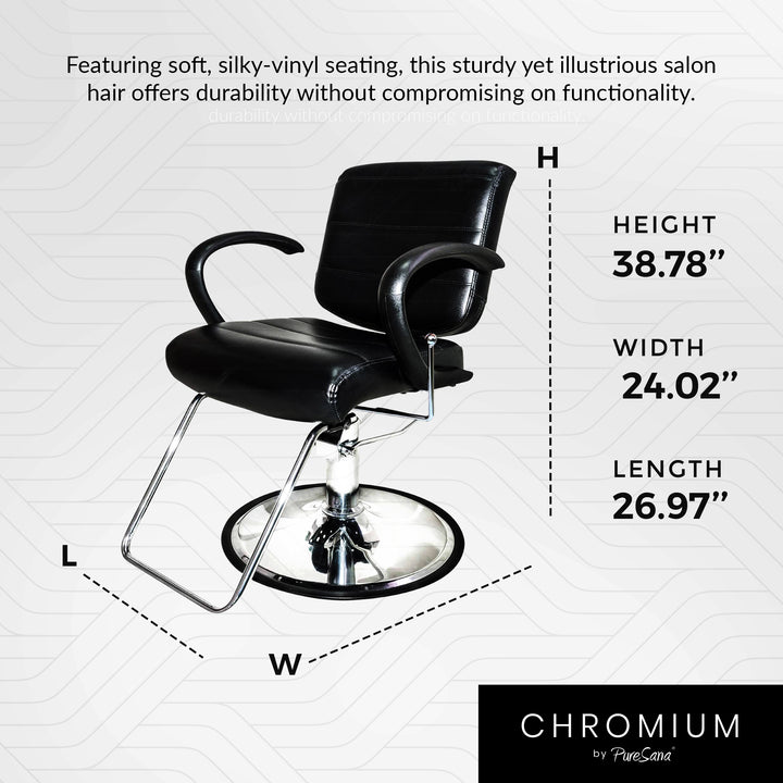 PureSana Chromium Kyler 360 Degree Professional All Purpose Salon Chair, Black - VMInnovations