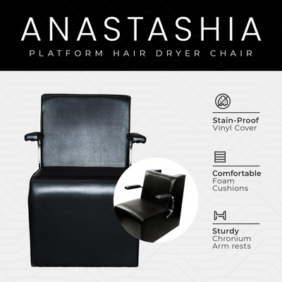 PureSana Chromium Anastasia Vinyl Professional Platform Hair Dryer Chair, Black