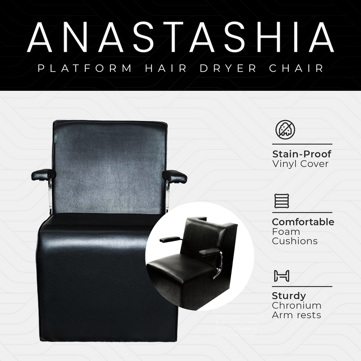 PureSana Chromium Auto Reclining Vinyl Shampoo Chair and Hair Dryer Chair, Black