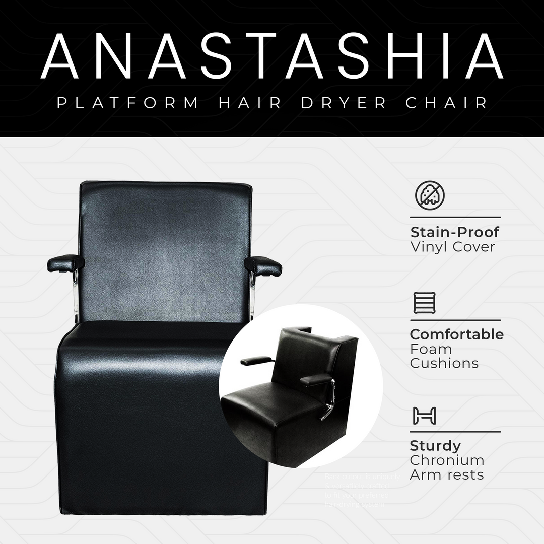 PureSana Chromium Vinyl Professional Platform Hair Dryer Chair, Black (Open Box)