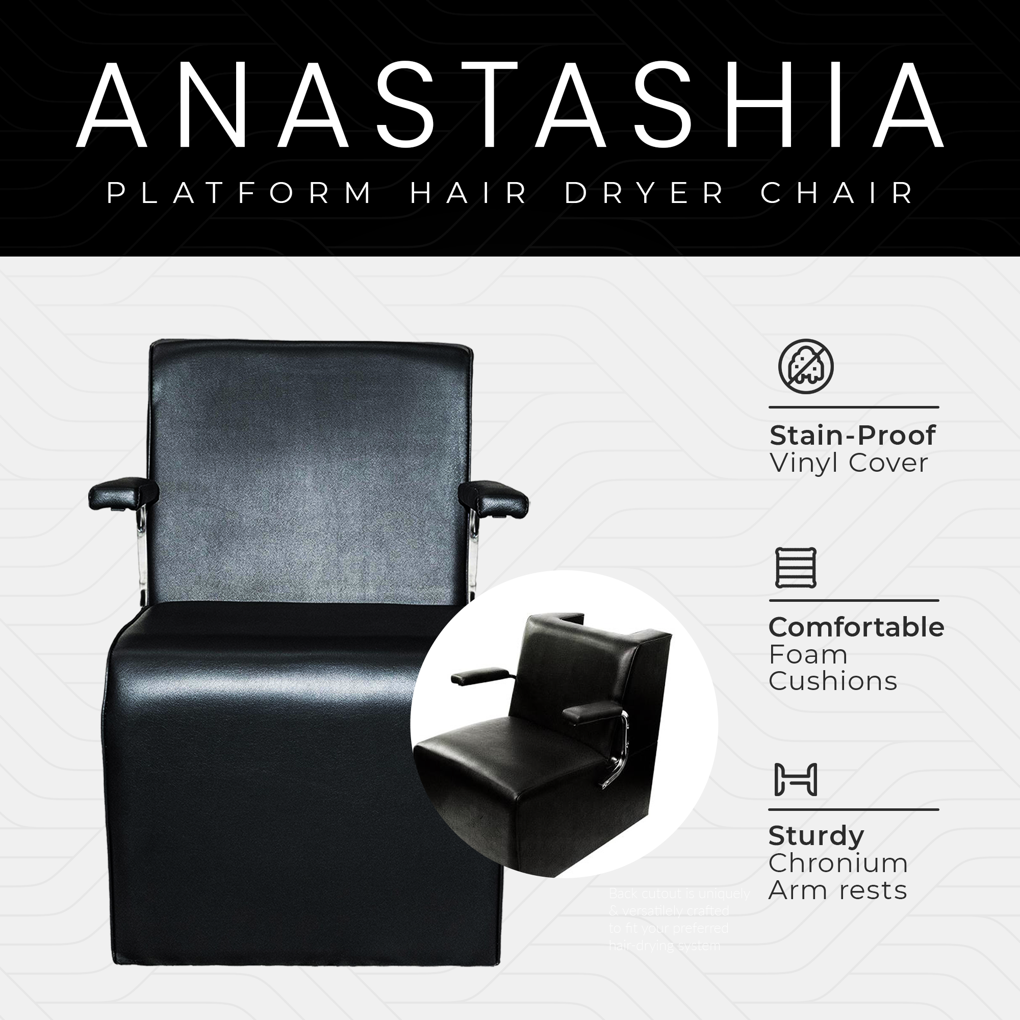 PureSana Chromium Vinyl Professional Platform Hair Dryer Chair, Black(For Parts) - VMInnovations