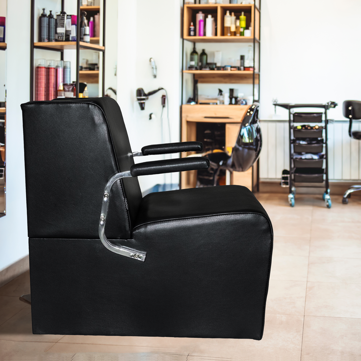 PureSana Chromium Auto Reclining Vinyl Shampoo Chair and Hair Dryer Chair, Black