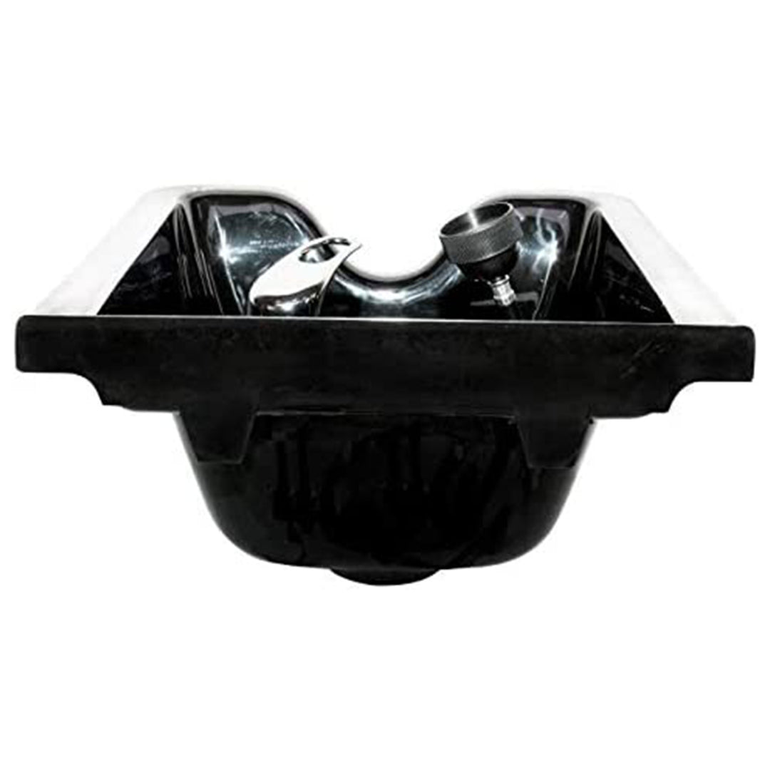 PureSana Chromium Square Professional Grade Shampoo Bowl and Fixture Set, Black