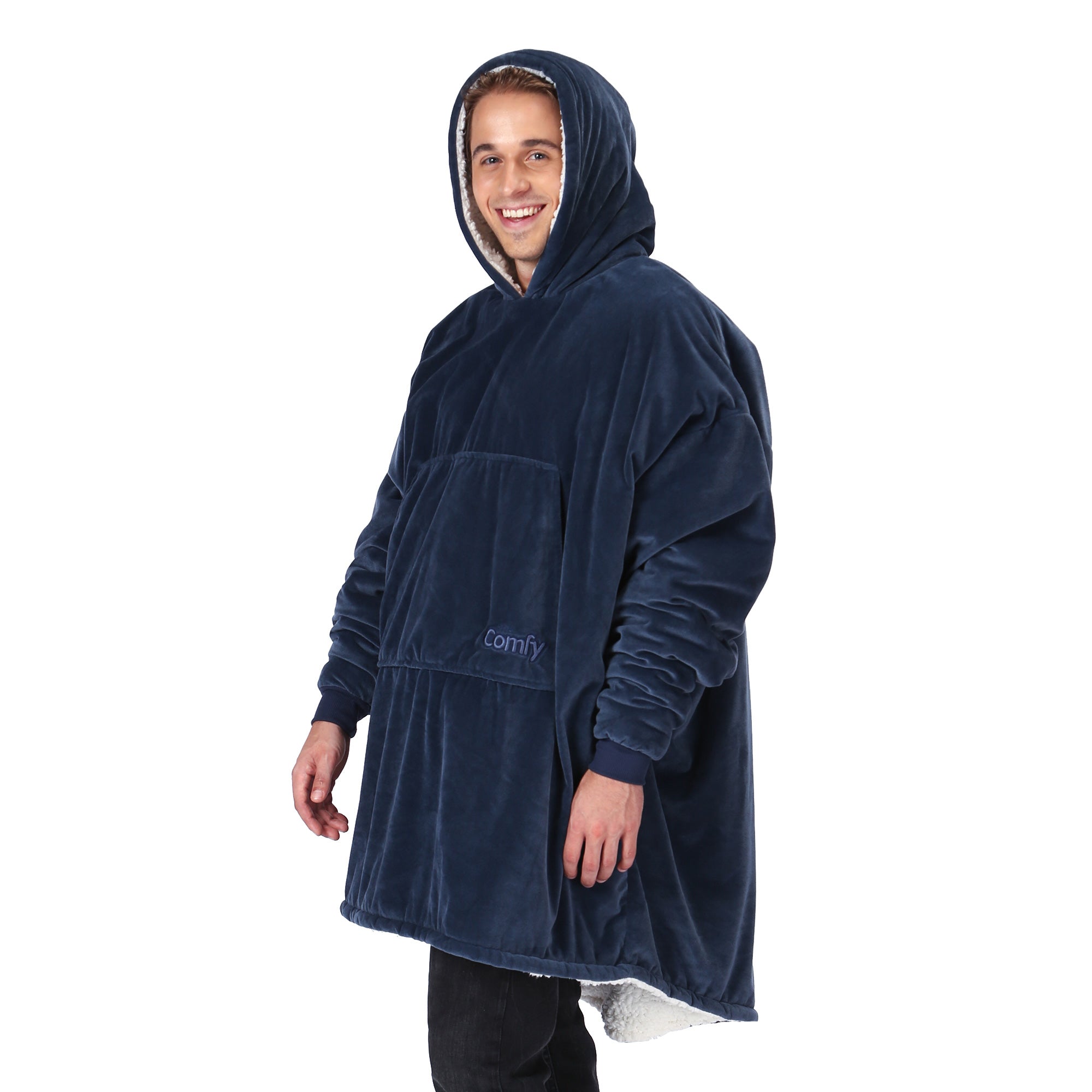 The Comfy Original Oversized Microfiber Sherpa Wearable Blanket for Adults, Blue - VMInnovations