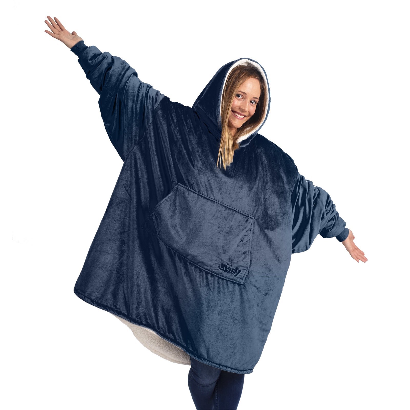 The Comfy Original Oversized Microfiber Sherpa Wearable Blanket for Adults, Blue - VMInnovations