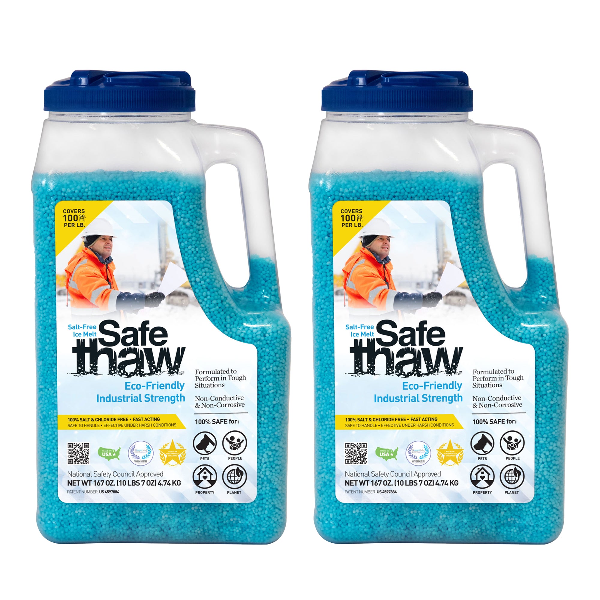 Safe Thaw Industrial Strength Salt Free Traction Ice Melt, 10lb 7oz Jug (2 Pack) - VMInnovations