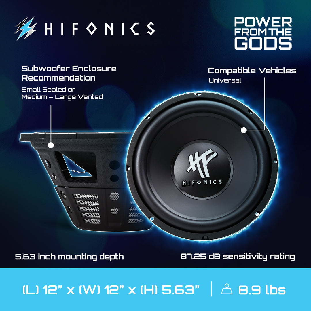 Hifonics HFX12D4 12" Subwoofer, 800W Max Car & Powersports Speaker, 1 Pair