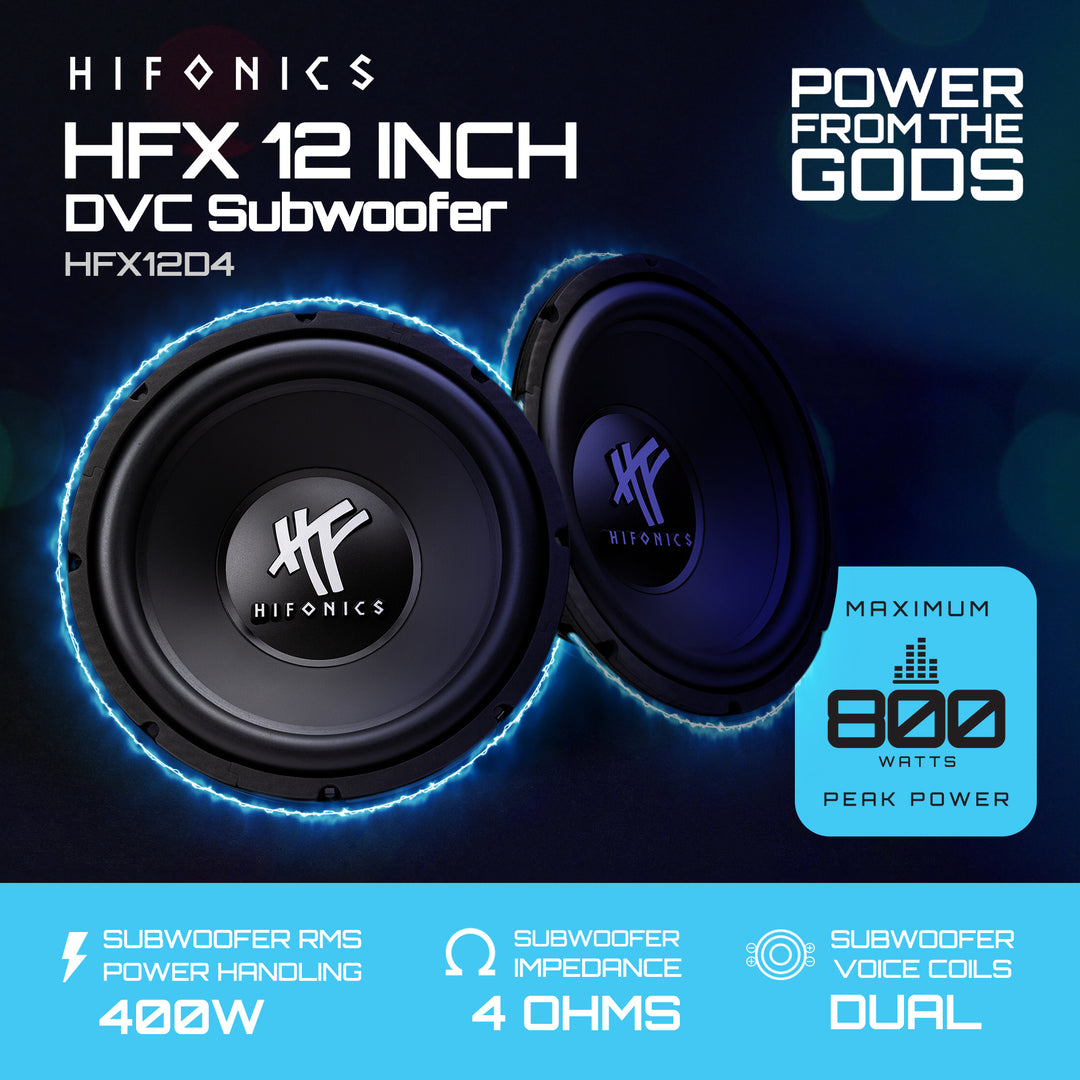 Hifonics HFX12D4 12" Subwoofer, 800W Max Car & Powersports Speaker, 1 Pair