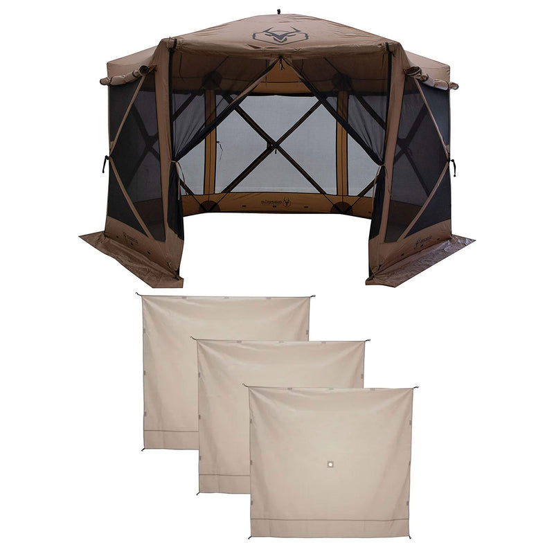 Gazelle Tents G6 Deluxe Pop Up Gazebo, Brown & Wind Panels, Desert Sand (3 Pack)