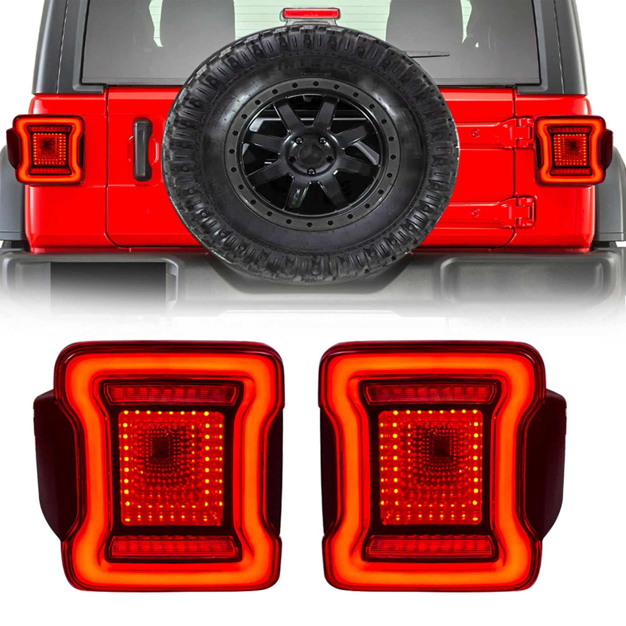 AMERICAN MODIFIED Red Lens Tunnel Tail Lights 2018-2022 Jeep Wrangler JL(Used)