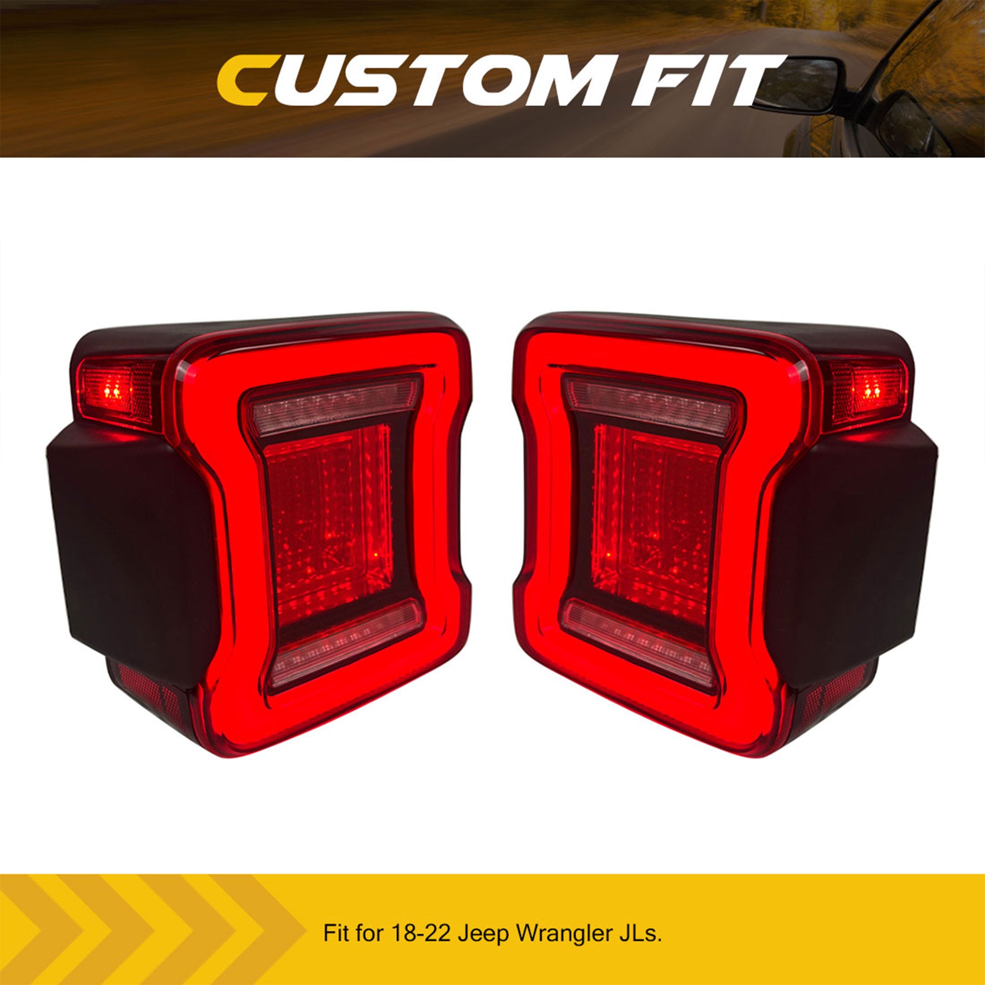 AMERICAN MODIFIED Red Lens Tunnel Tail Lights 2018-2022 Jeep Wrangler JL(Used)