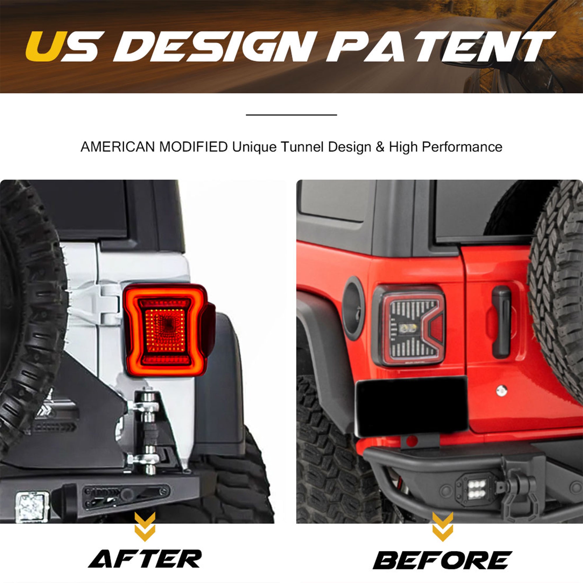 AMERICAN MODIFIED Red Lens Tunnel Tail Lights 2018-2022 Jeep Wrangler JL(Used)
