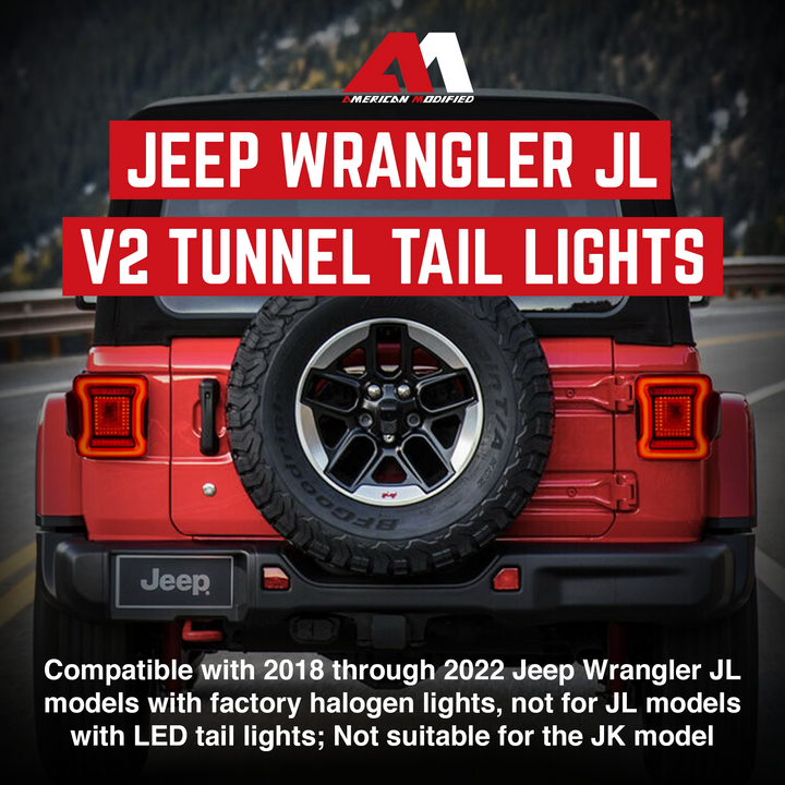 AMERICAN MODIFIED Red Lens V2 Tunnel Tail Lights for 2018-2023 Jeep Wrangler JL