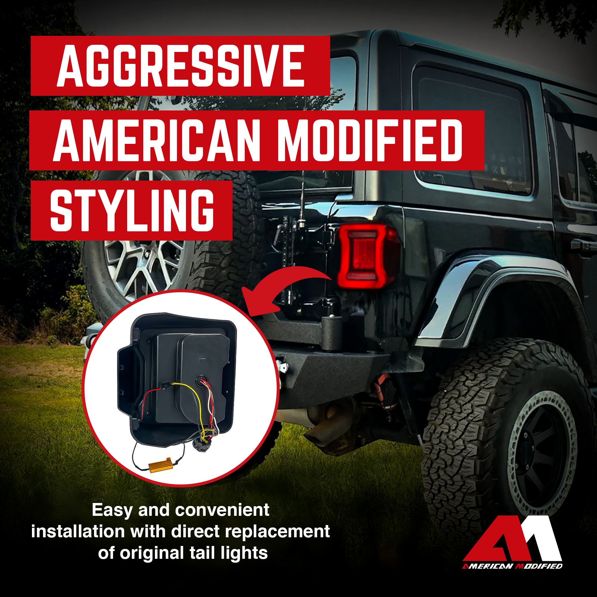 AMERICAN MODIFIED Red Lens V2 Tunnel Tail Lights for 2018-2023 Jeep Wrangler JL - VMInnovations