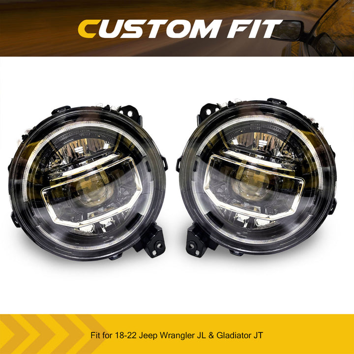 AMERICAN MODIFIED LED Round Halo Headlight for 18-22 Wrangler JL,Gladiator JT