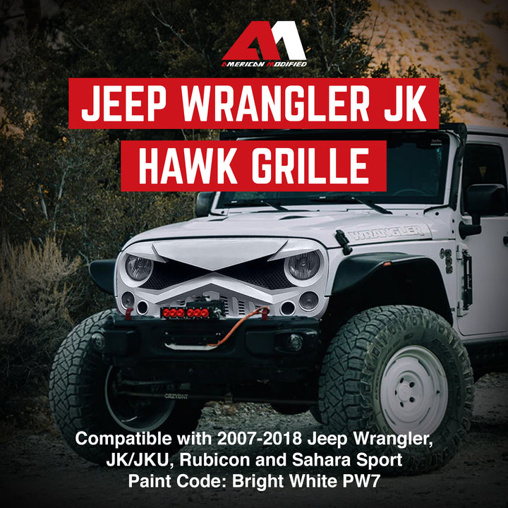 AMERICAN MODIFIED Front Hawke Grille Compatible with 2007-2018 Jeep Wrangler JK