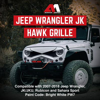 AMERICAN Front Hawke Grille Compatible with 2007-2018 Jeep Wrangler JK(Open Box) - VMInnovations