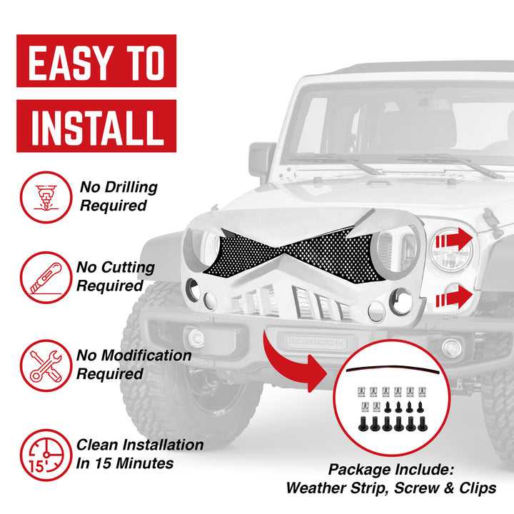 AMERICAN Front Hawke Grille Compatible with 2007-2018 Jeep Wrangler JK(Open Box)