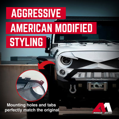 AMERICAN Front Hawke Grille Compatible with 2007-2018 Jeep Wrangler JK(Open Box) - VMInnovations
