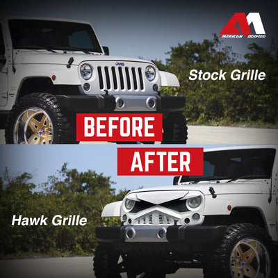 AMERICAN Front Hawke Grille Compatible with 2007-2018 Jeep Wrangler JK(Open Box) - VMInnovations