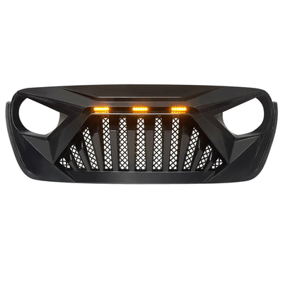 AMERICAN MODIFIED GAMERICAN MODIFIED Goliath Grille w/ LED Amber Lights Compatible with Jeep 2018+ Wrangler JL and 2020+ Gladiator JT Models w/o TrailCam, Matte Blackoliath Grille for 2018+ Jeep Wrangler JL & 2020+ Gladiator JT