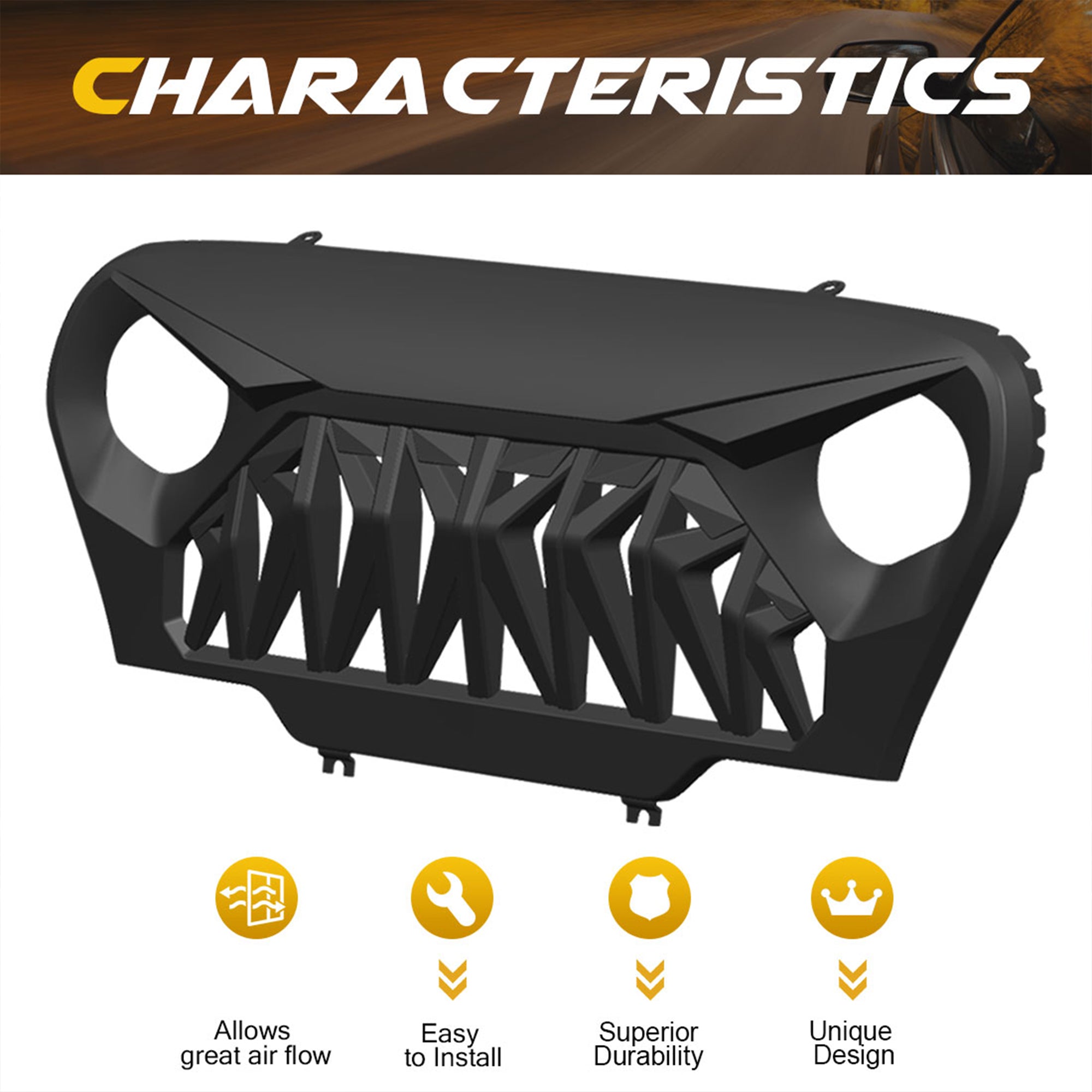 AMERICAN MODIFIED Shark Grille Compatible w/ 1997-2006 Jeep Wrangler TL or LJ - VMInnovations