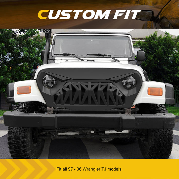 AMERICAN MODIFIED Shark Grille Compatible w/ 1997-2006 Jeep Wrangler TL or LJ