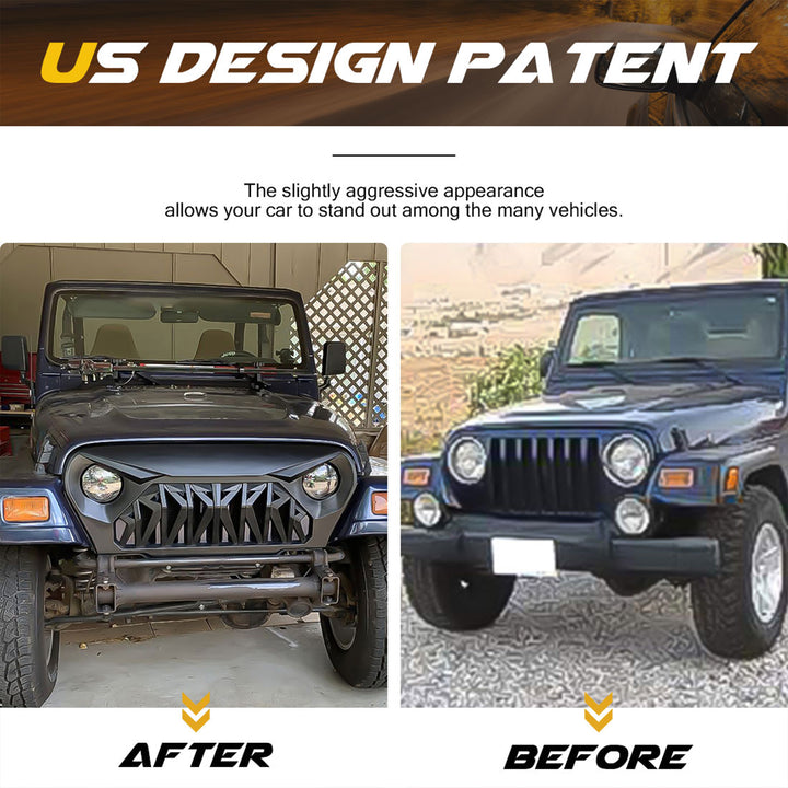 AMERICAN MODIFIED Shark Grille Compatible w/ 1997-2006 Jeep Wrangler TL or LJ