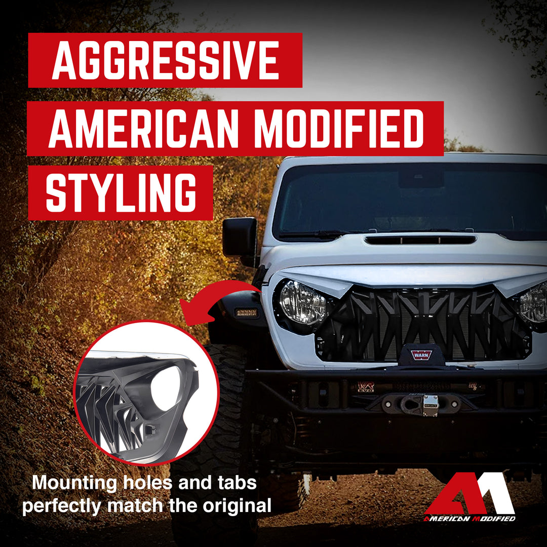 AMERICAN MODIFIED Shark Grille for 2018+ Jeep Wrangler JL & 2020+ Gladiator JT - VMInnovations