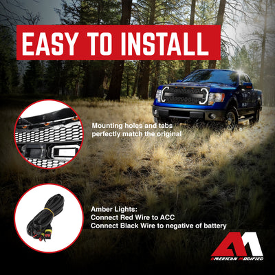 AMERICAN MODIFIED Style Mesh Grille w/Turn Lights 2009-2014 Ford F150 (Open Box) - VMInnovations