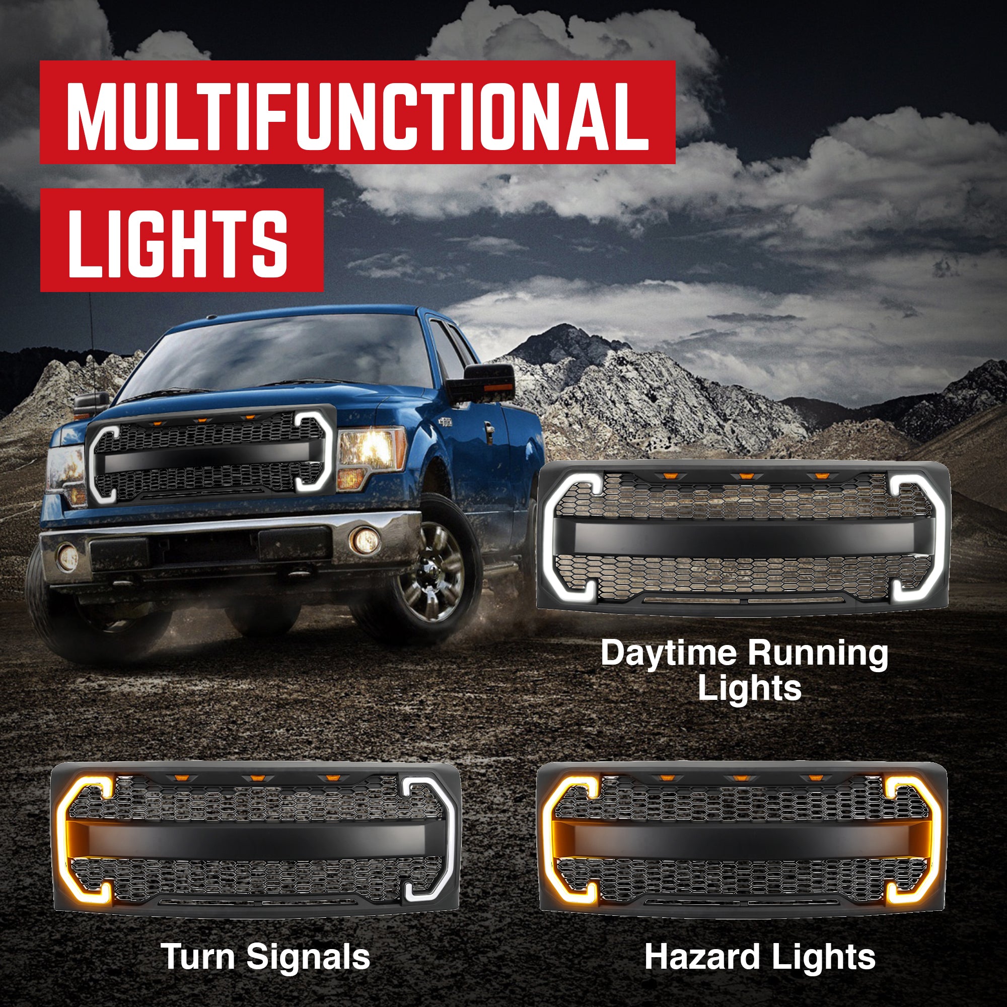 AMERICAN MODIFIED Style Mesh Grille w/Turn Lights 2009-2014 Ford F150 (Open Box) - VMInnovations