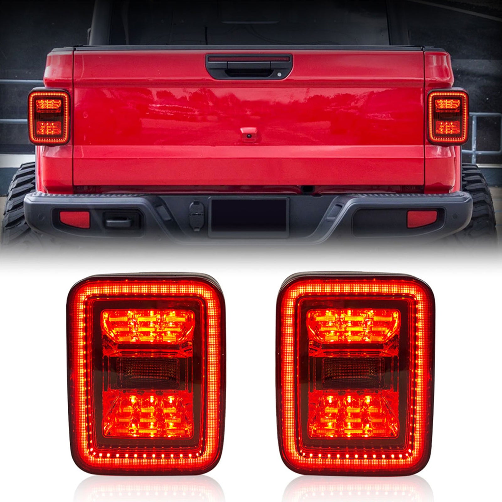 AMERICAN MODIFIED LED Tail Lights, 19-22 Jeep Gladiator JT,  Black (Open Box) - VMInnovations