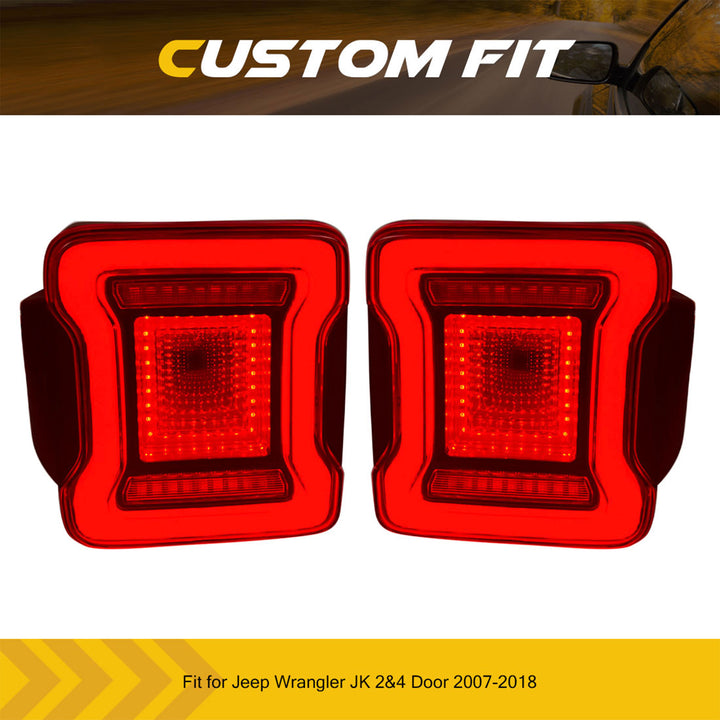 AMERICAN MODIFIED Red V2 Tunnel Tail Lights for 2007-2018 Jeep Wrangler JK/JKU