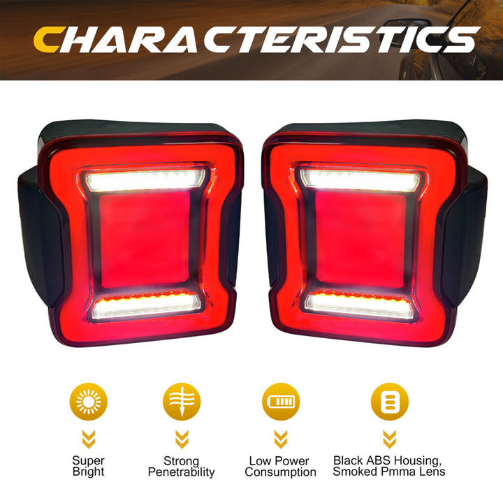 AMERICAN MODIFIED Red V2 Tunnel Tail Lights for 2007-2018 Jeep Wrangler JK/JKU